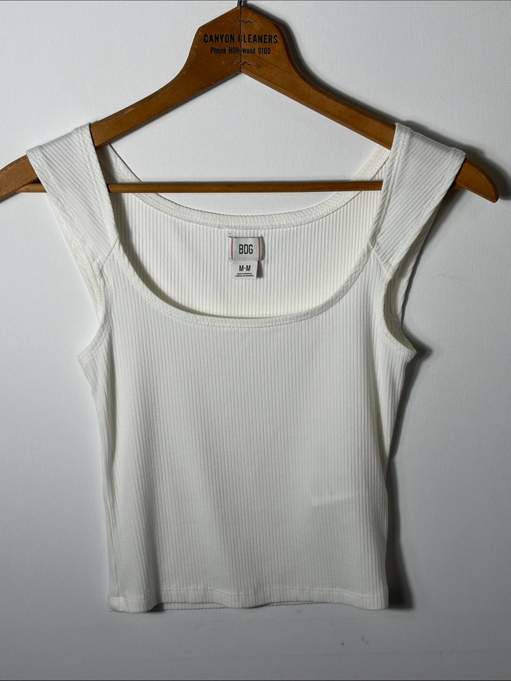 BDG White Ribbed Square-Neck Tank Top